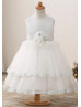 Silver Sparkly Lace Tulle Tiered Flower Girl Dress